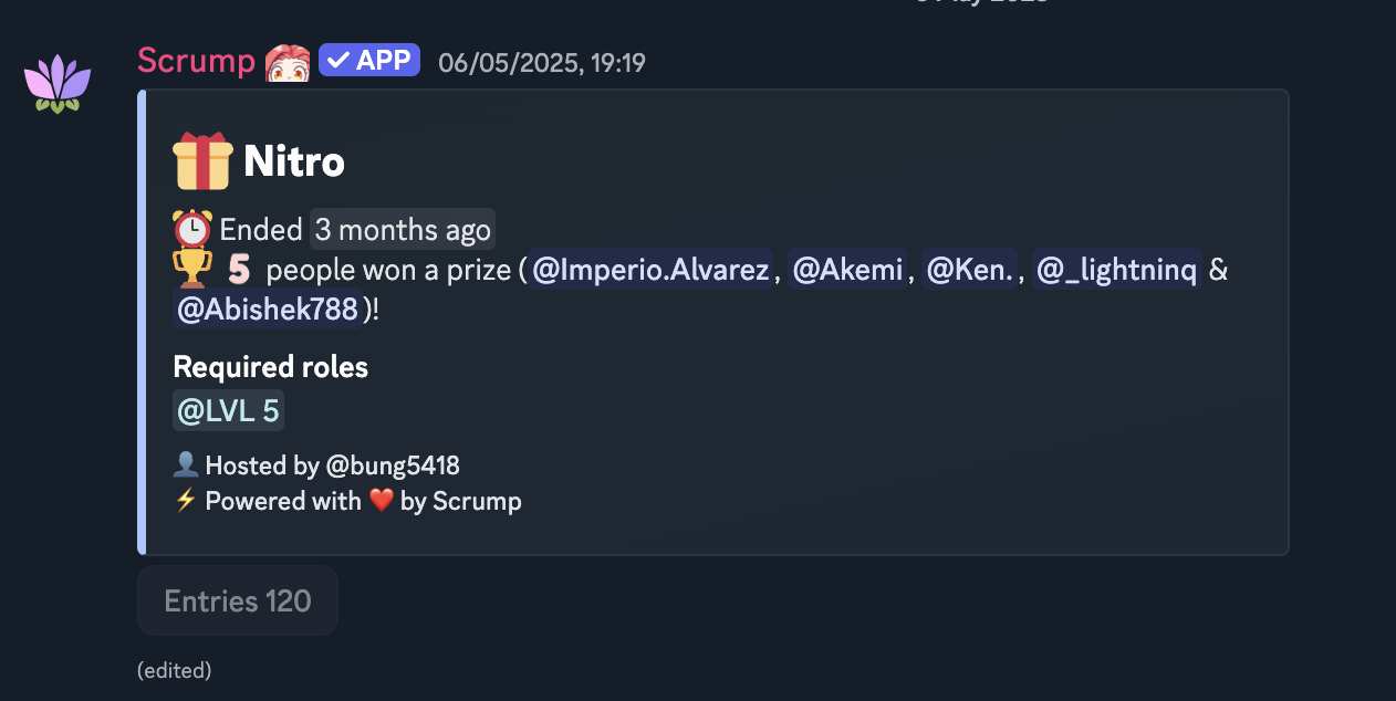 Giveaway interface with prize display and entry button