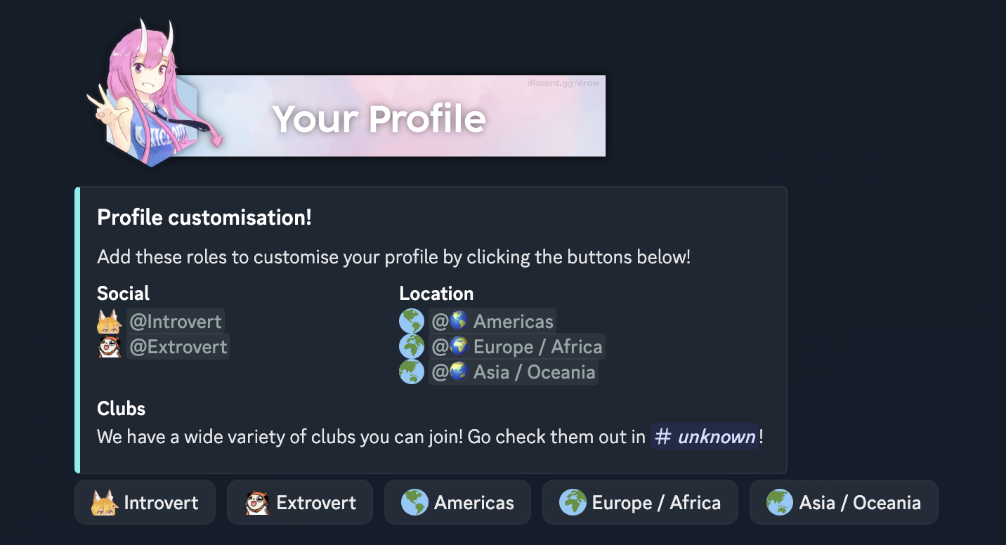 Role menu interface showing interactive role selection